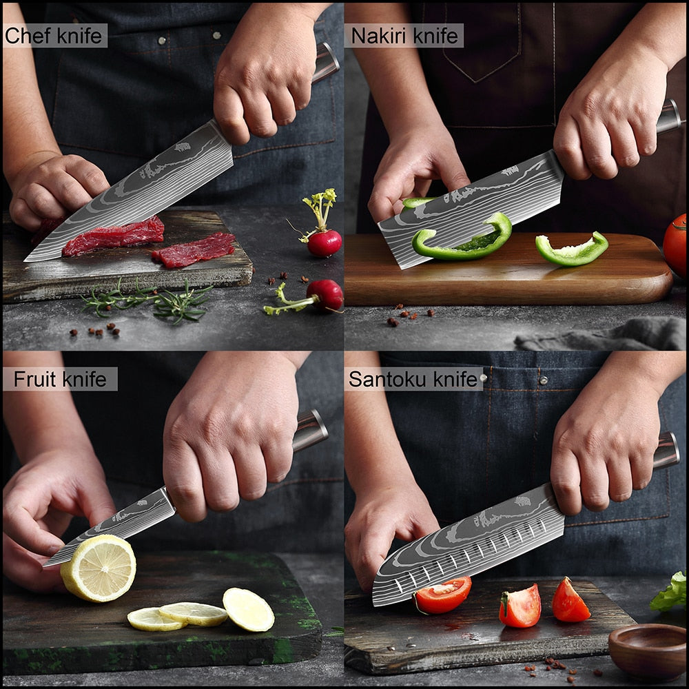 Couteaux de Chef Professionnels 1-10 Pièces - Set Cuisine Acier Inoxydable