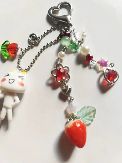 Porte-Clés Kawaii Perles Fraise Animé – Charm Sac Y2K Mignon