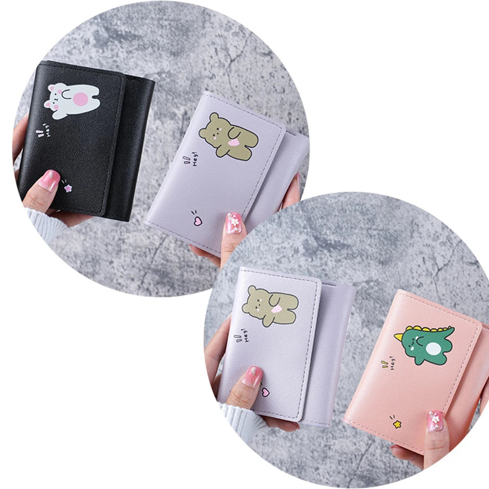 Portefeuille Femme Cartoon Cuir PU - Porte-Cartes Tri-Fold Multi-Emplacements