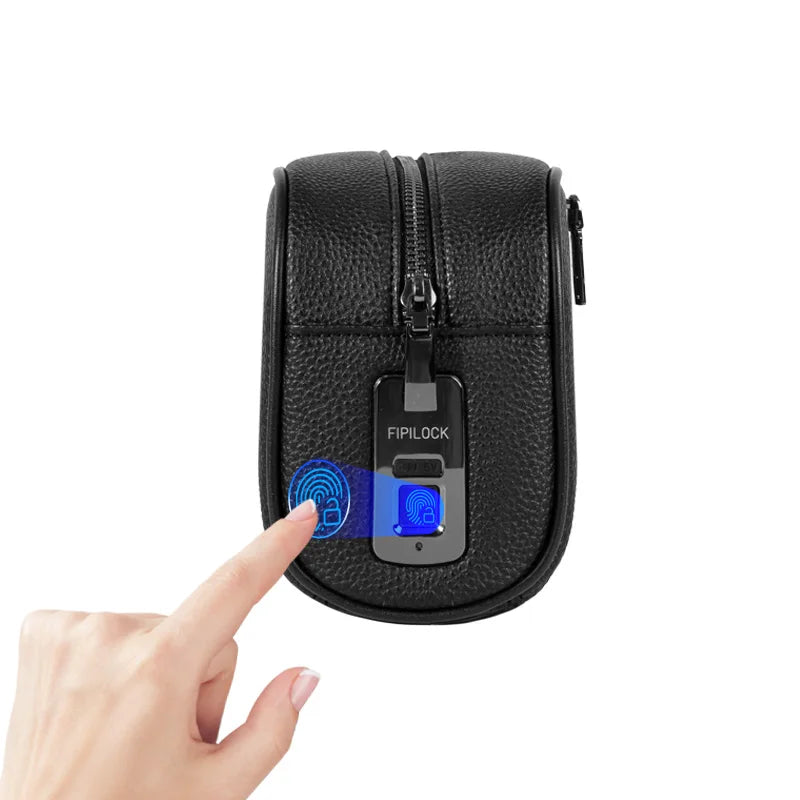 Portefeuille Cuir Fermeture Éclair Serrure Empreinte Digitale - Sac Anti-Vol Sécurisé Homme Femme