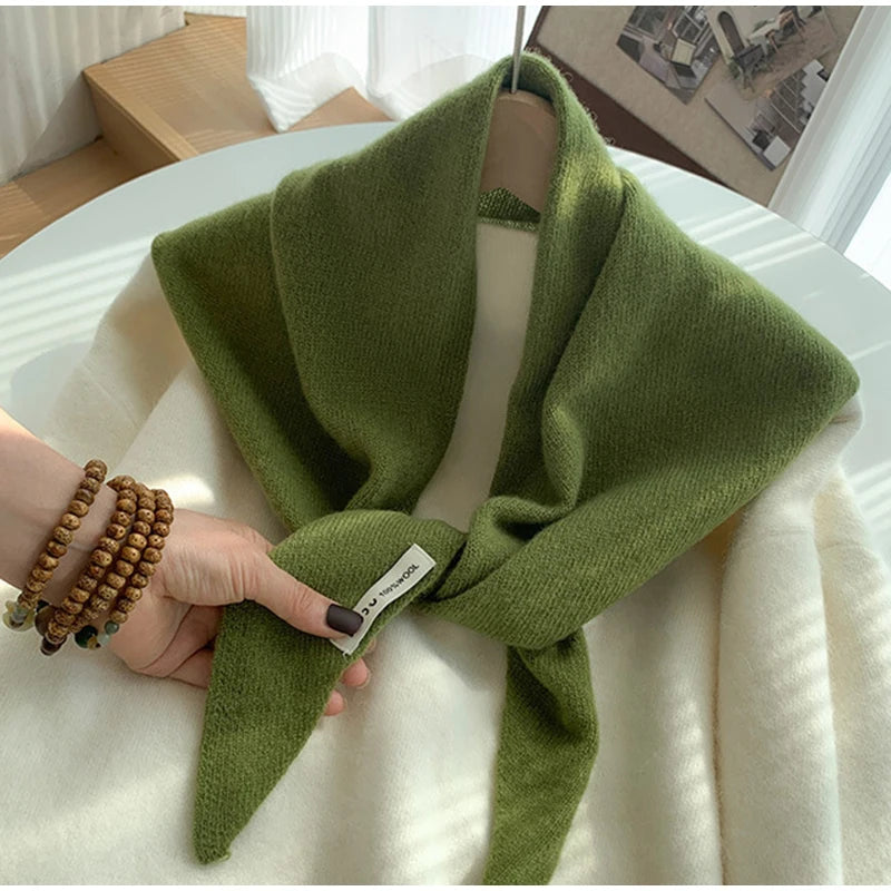 Foulard Triangle Laine Style Américain Coréen - Écharpe Tricotée Multifonction Femme Hiver