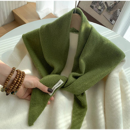 Foulard Triangle Laine Style Américain Coréen - Écharpe Tricotée Multifonction Femme Hiver