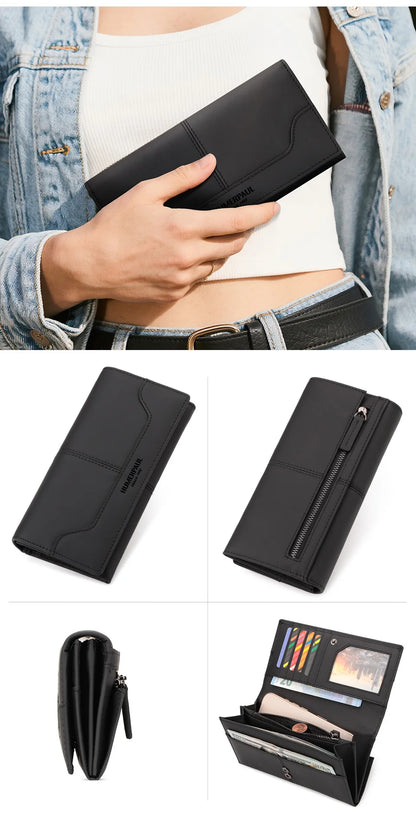 Portefeuille Femme Cuir Véritable Long RFID - Carteras Luxe avec Porte-Monnaie