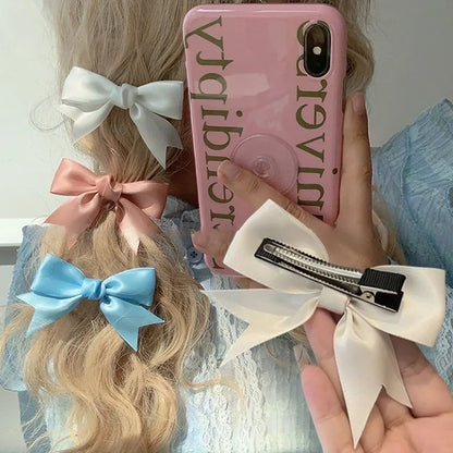 Pinces Cheveux Nœud Satin Élégantes - Barrettes Kawaii Fille Femme - 4 Pièces Noir Blanc