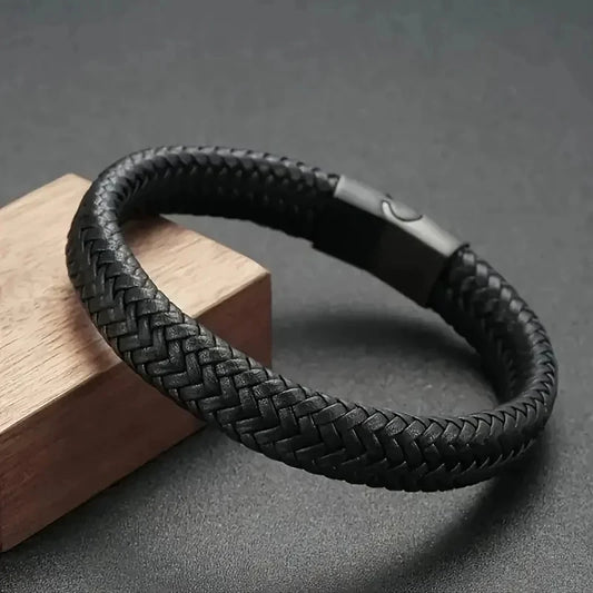 Bracelet Cuir PU Noir Magnétique Homme – Maturité & Élégance Masculine