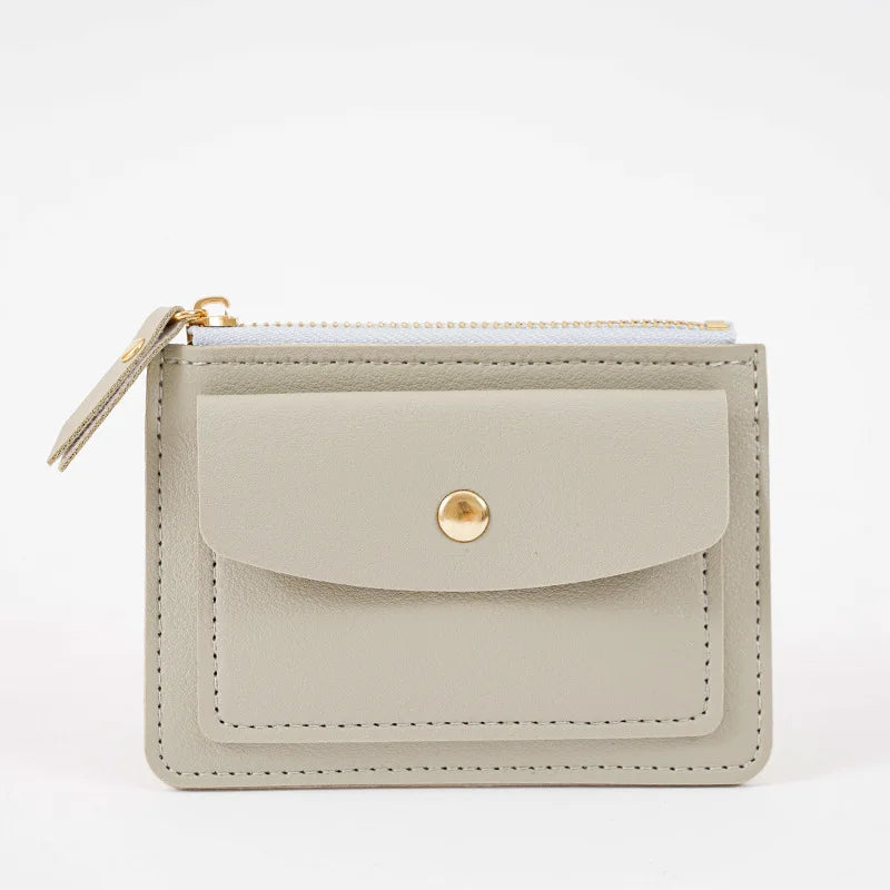Portefeuille Femme Court Simple Cuir PU - Mini Porte-Cartes Zip Fermoir Slim