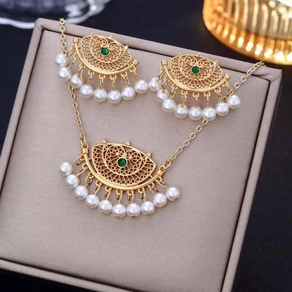 Ensemble Bijoux Indien Cristal Pompons – Collier Boucles Jhumka Mariée