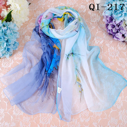 Foulard Écharpe Georgette Dégradé Fleur Femme - Bandana Châle Hijab Été Protection Solaire