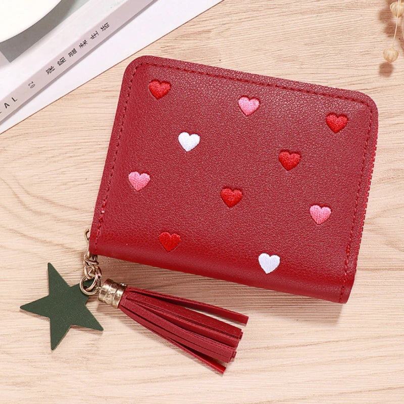 Portefeuille Femme Mini Court Pompon Zippé - Porte-Monnaie Cuir PU Cute Porte-Carte Main Vert