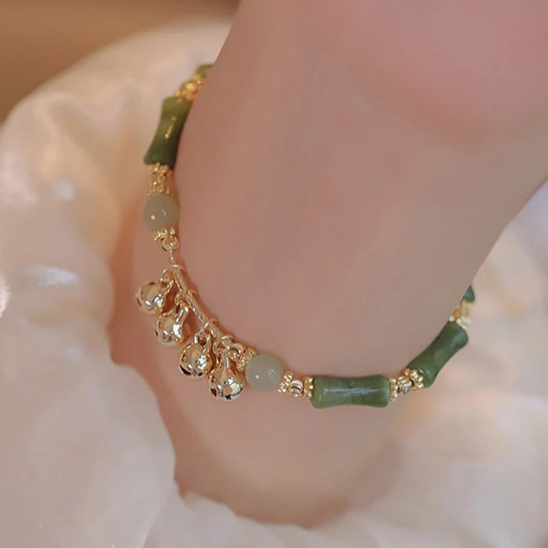 Bracelet Bangle Bambou Rétro Style Chinois Clochette – Exquis Pendentif Mode Femme