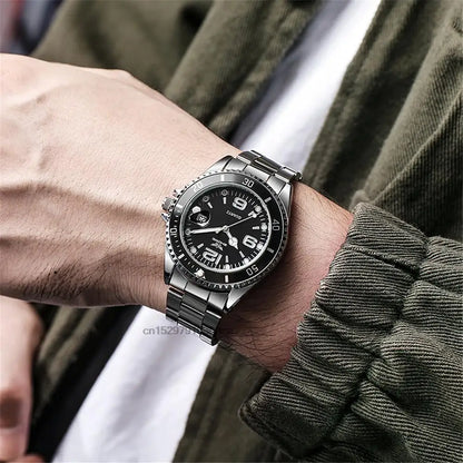 Montre Homme Luxe Acier Inoxydable Étanche - Quartz Business Sport Date - Cadeau Noël