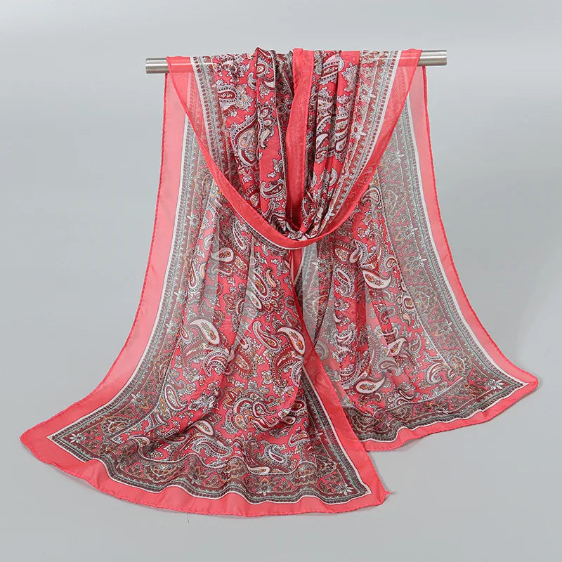 Foulard Soie Mousseline Luxe Femme - Écharpe Tête Plage Bandana Hijab Été