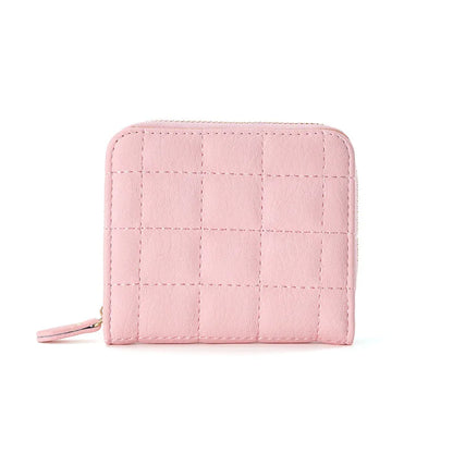 Portefeuille Court Femme Cuir PU à Carreaux - Petit Porte-Cartes Zip avec Porte-Monnaie