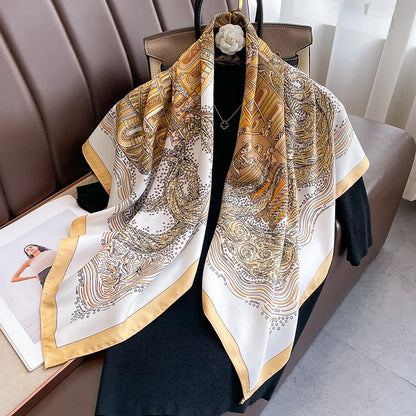 Foulard Carré Soie Twill Design Femme - Écharpe Hijab Bandana Châle Luxe Headband