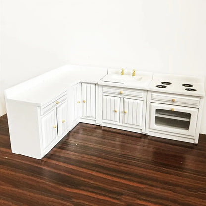 Cuisine Miniature Maison de Poupée Échelle 1:12 - Kit Complet 4 Pièces en Bois de Bouleau