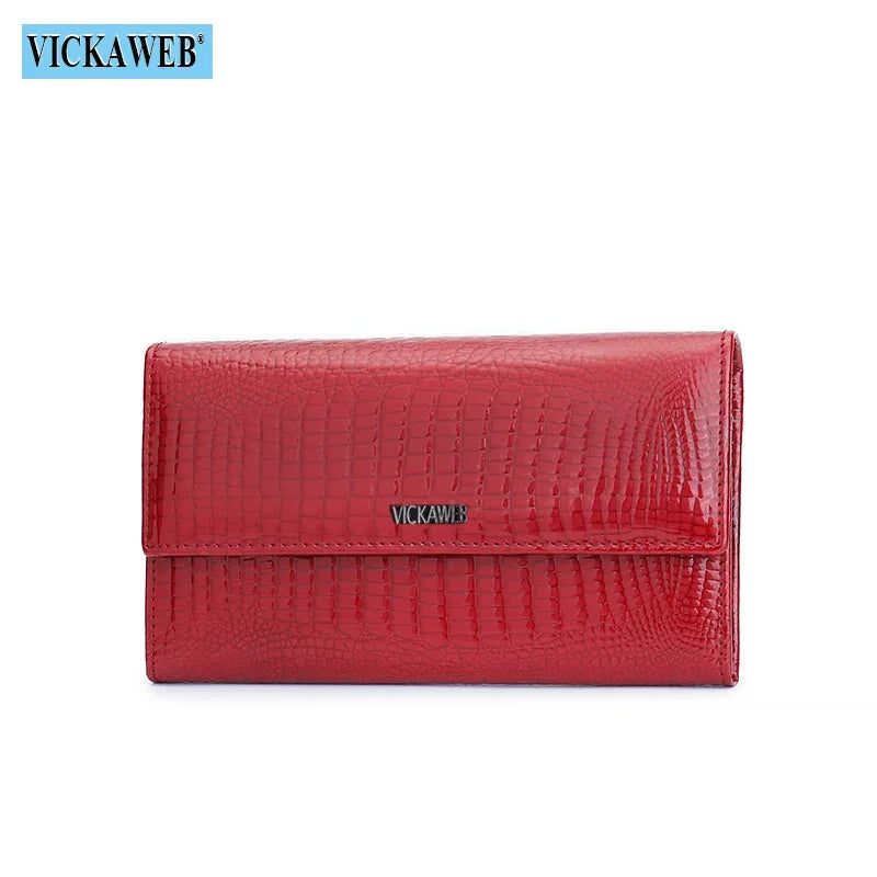 Portefeuille Femme Cuir Verni Noir - Porte-Monnaie Magnétique avec Fermoir Hasp Élégant