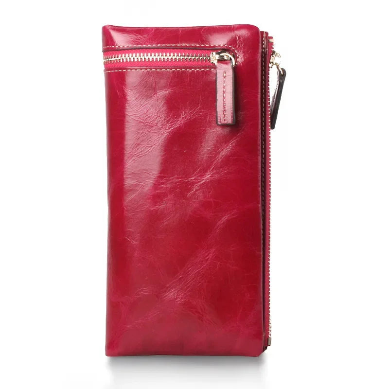 Portefeuille Femme Cuir Véritable Long - Porte-Monnaie Luxe Huile Végétale Casual