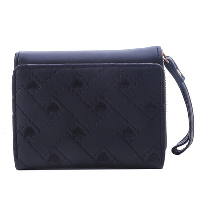 Portefeuille Femme Court Trifold Cuir PU Broderie Amour - Porte-Carte Multi-Poches Fashion Minimaliste Noir