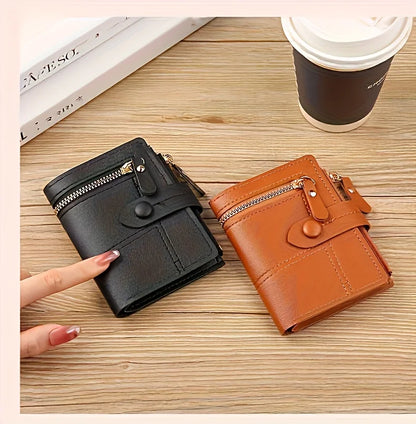 Portefeuille Femme Rouge Pliable avec Zip - Porte-Cartes Boucle et Fenêtre ID