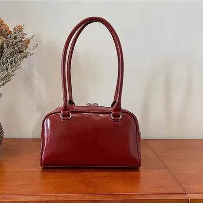 Sac à Bandoulière Femme Cuir PU Vintage - Grand Sac à Main Bordeaux pour Travail