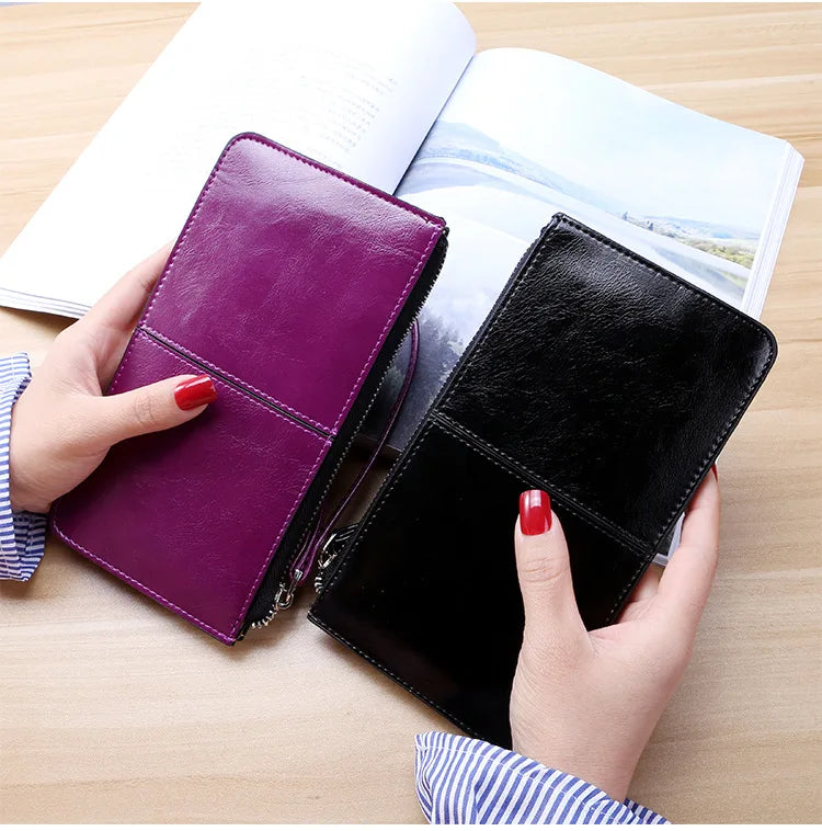 Portefeuille Femme Business Cuir PU Long - Clutch Fermeture Éclair Porte-Cartes Grande Capacité Vert Foncé
