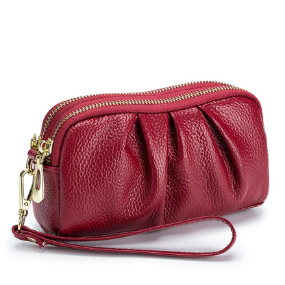 Portefeuille Femme Cuir Véritable Grande Capacité - Porte-Monnaie Long Zippé Multifonction avec Dragonne