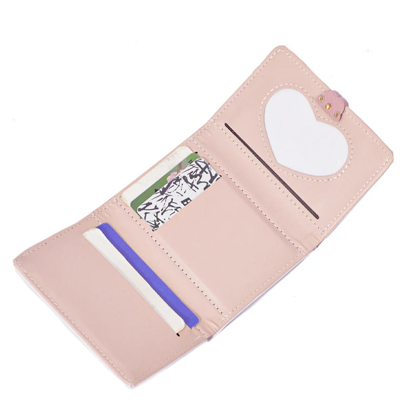 Portefeuille Femme Tri-Fold Cuir PU Bouton Fantaisie - Porte-Cartes Court Porte-Monnaie