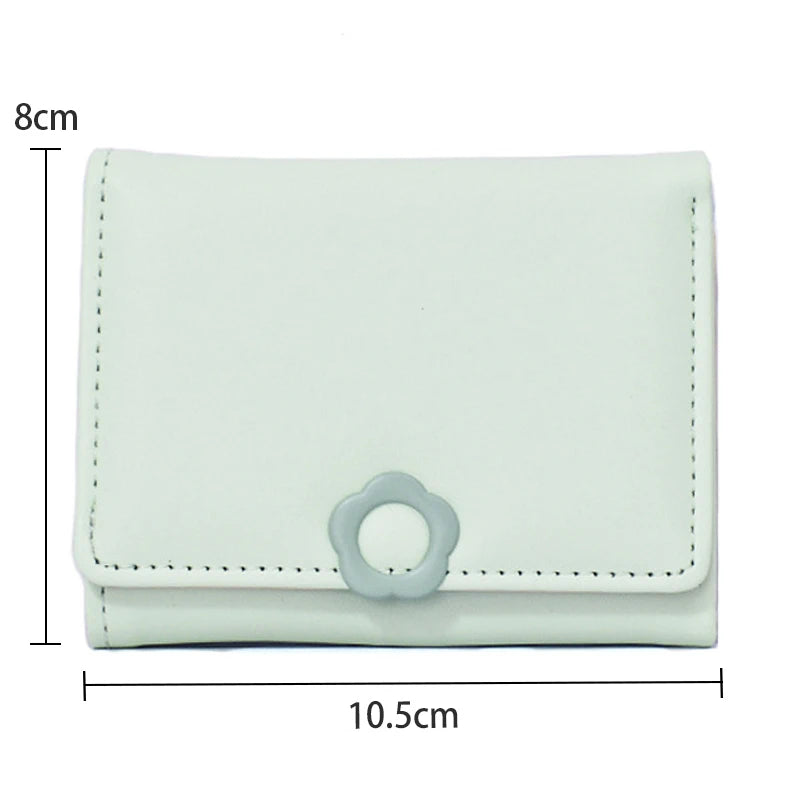 Portefeuille Femme Tri-Fold Cuir PU Bouton Fantaisie - Porte-Cartes Court Porte-Monnaie