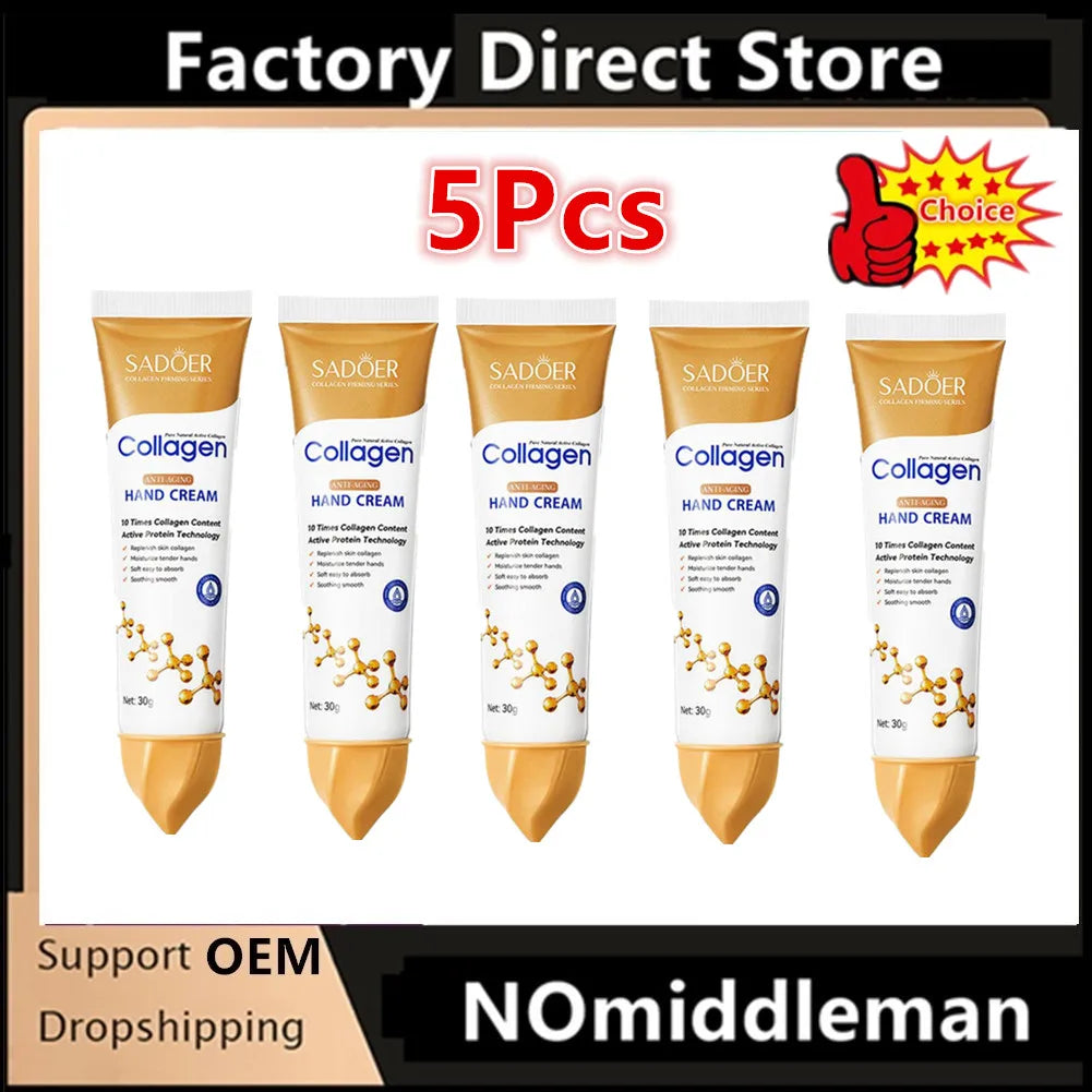Crème Mains Collagène SADOER 5pcs - Hydratante Éclaircissante Rafraîchissante Nourrissante Soin Beauté