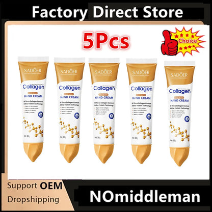 Crème Mains Collagène SADOER 5pcs - Hydratante Éclaircissante Rafraîchissante Nourrissante Soin Beauté