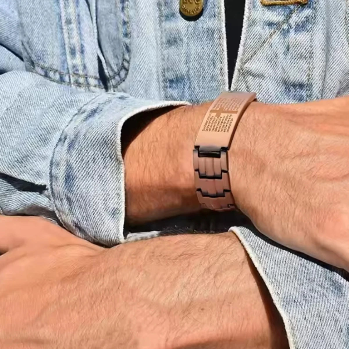 Bracelet Magnétique Cuivre Homme – Double Rangée d’Aimants & Motif Croix
