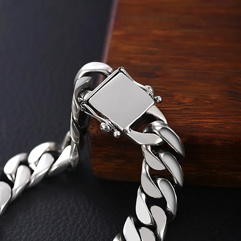 Bracelet Chaîne Fouet Argenté – Maille Large & Épaisse, Style Couple Unisexe