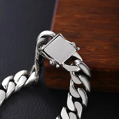 Bracelet Chaîne Fouet Argenté – Maille Large & Épaisse, Style Couple Unisexe