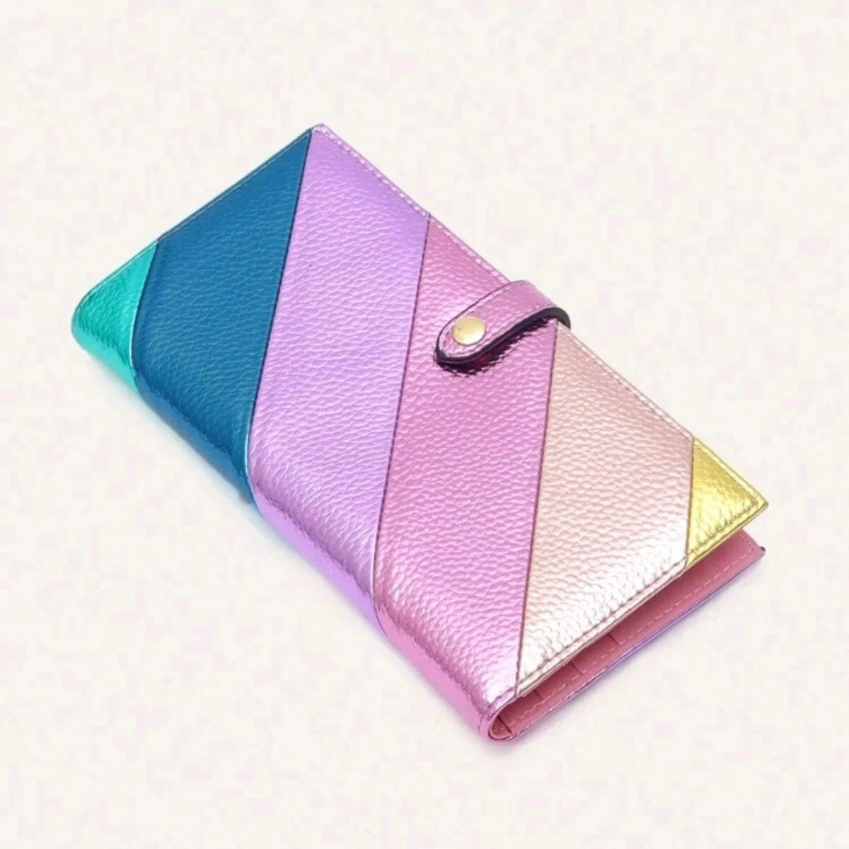 Portefeuille Long Femme Cuir PU Rayures Colorées - Bifold Fermeture Éclair Porte-Cartes