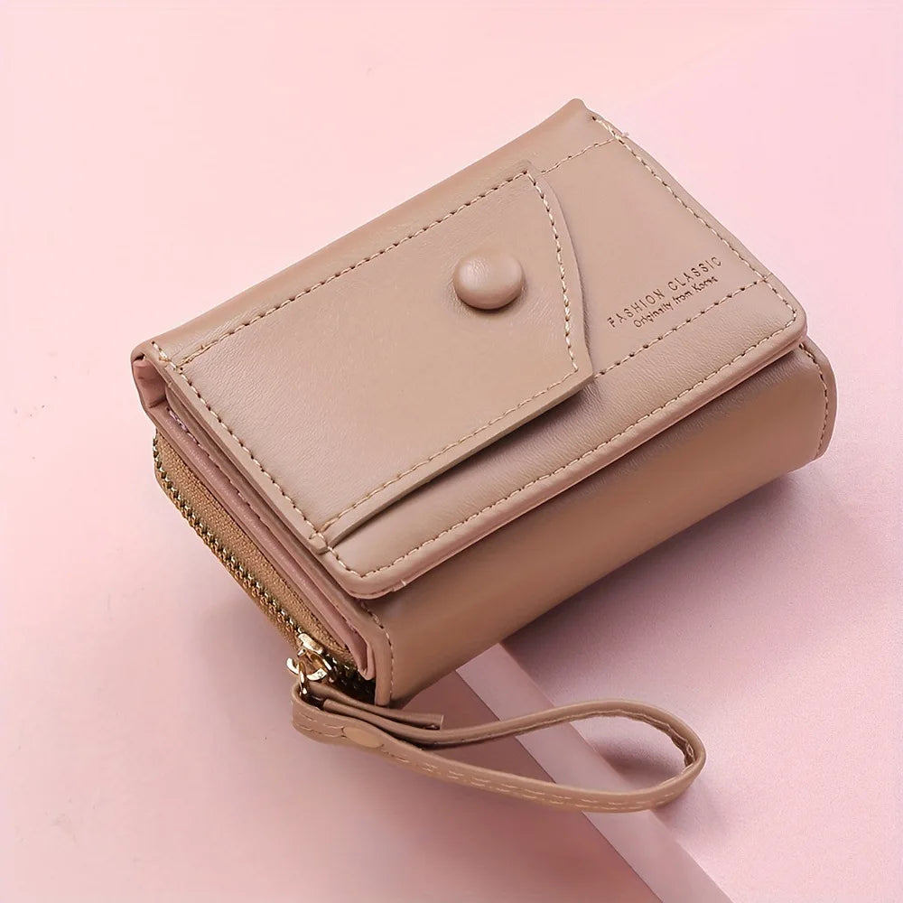 Portefeuille Femme Cuir PU Marron - Porte-Monnaie Zippé Court avec Porte-Carte pour Homme et Femme
