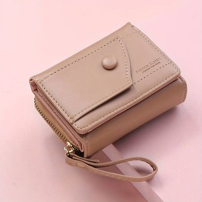 Portefeuille Femme Cuir PU Marron - Porte-Monnaie Zippé Court avec Porte-Carte pour Homme et Femme