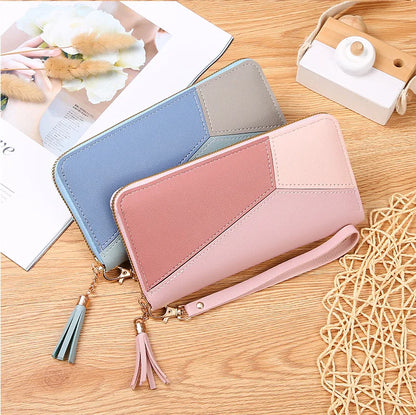 Portefeuille Femme Long Zippé Cuir PU Bleu - Porte-Monnaie Fashion Porte-Carte Billfold Handbag