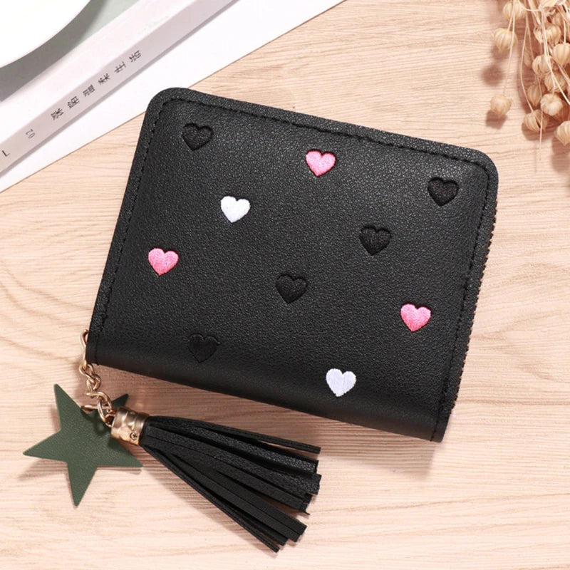 Portefeuille Femme Mini Court Pompon Zippé - Porte-Monnaie Cuir PU Cute Porte-Carte Main Vert