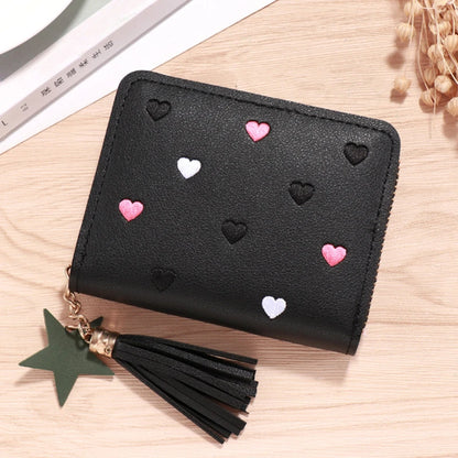 Portefeuille Femme Mini Court Pompon Zippé - Porte-Monnaie Cuir PU Cute Porte-Carte Main Vert