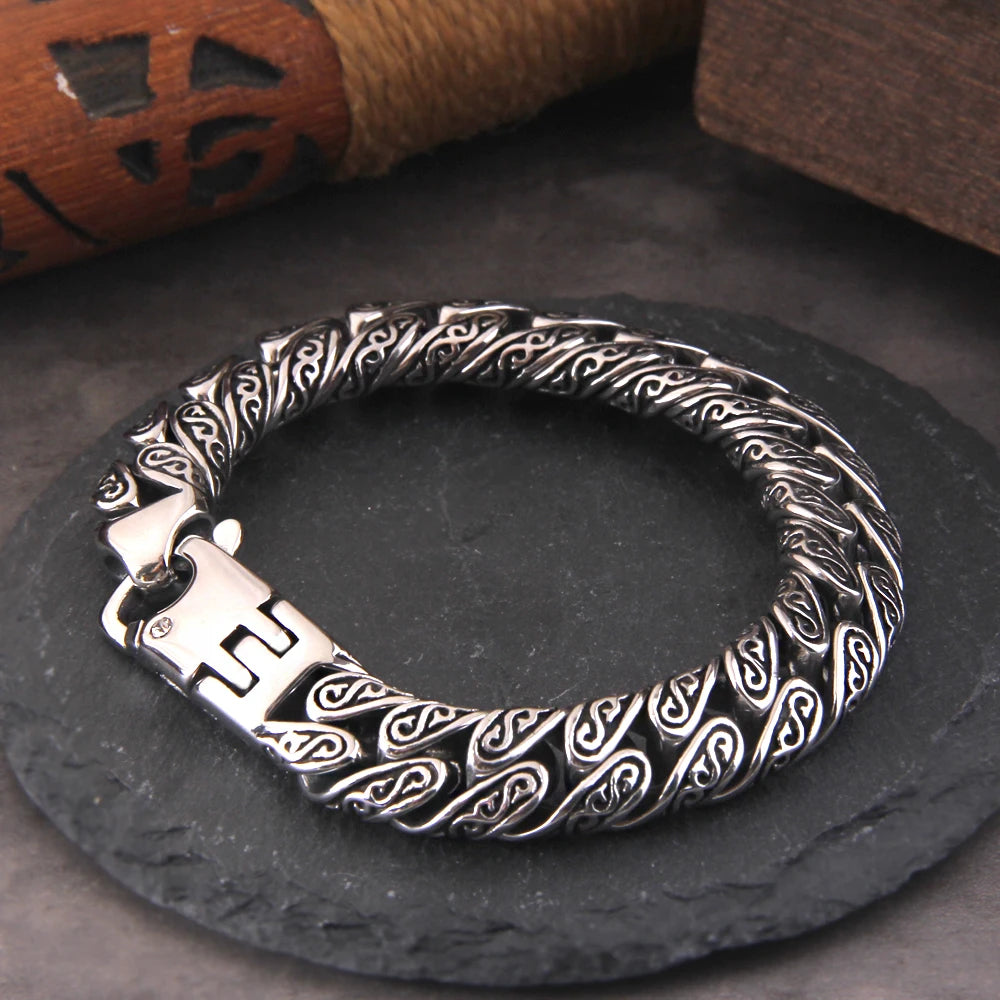 Bracelet Gourmette Acier Inoxydable Homme – Chaîne 12mm Style Viking Vintage