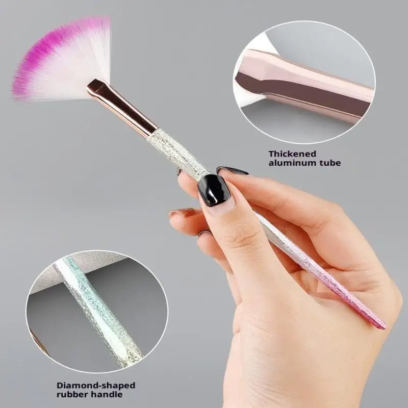 Pinceau Blush Éventail Rose Gold - Highlighter Poudre Libre Visage Ultra-Doux Coréen Beauté Professionnelle