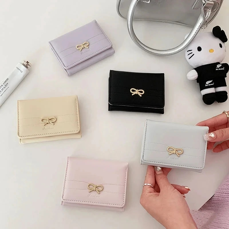 Portefeuille Femme Nœud Mignon Tri-Fold - Wallet Étudiant Porte-Cartes Porte-Monnaie Noir