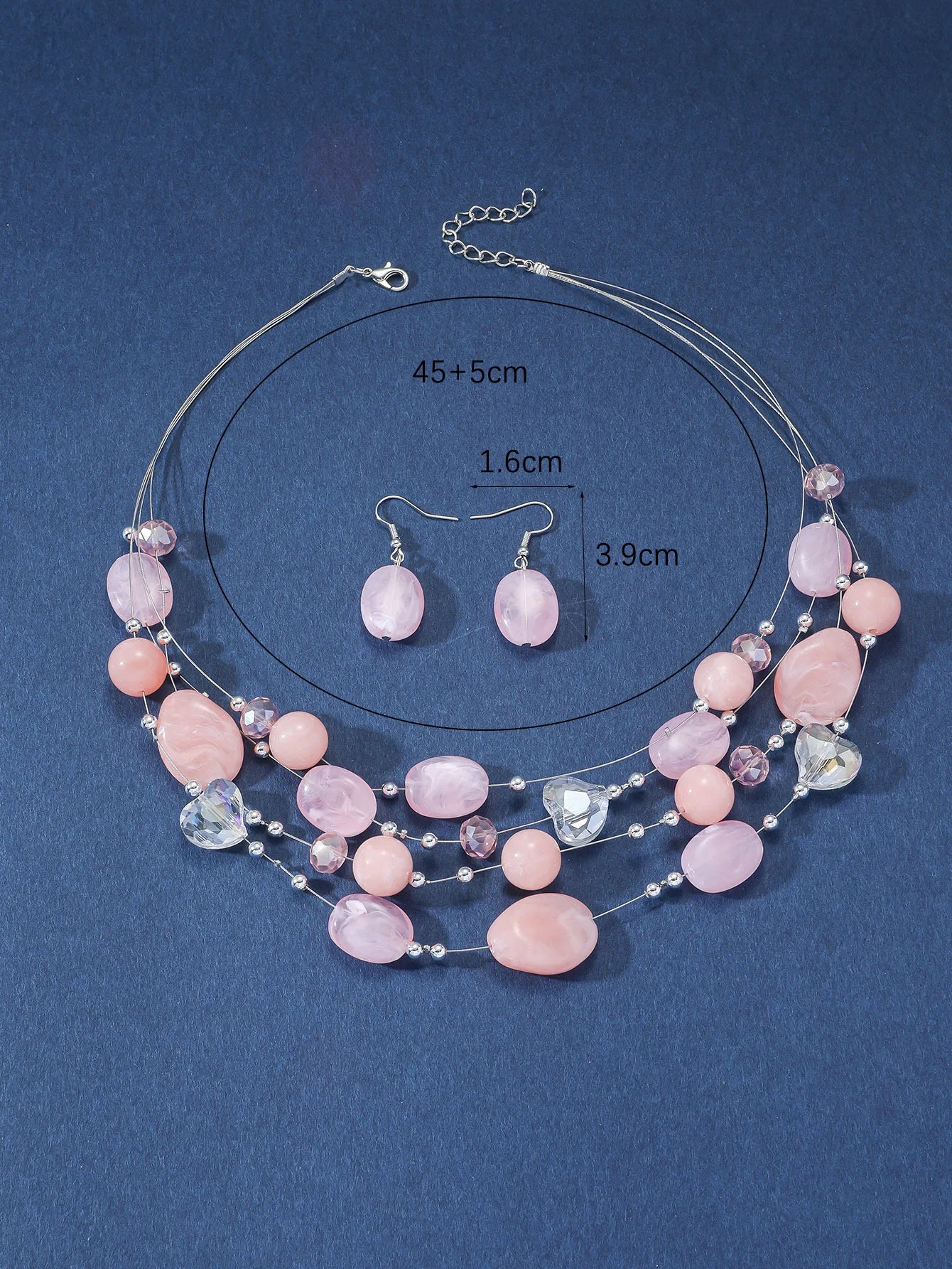 Parure Mariée Cristaux Roses et Perles Corail - Collier Goutte et Boucles