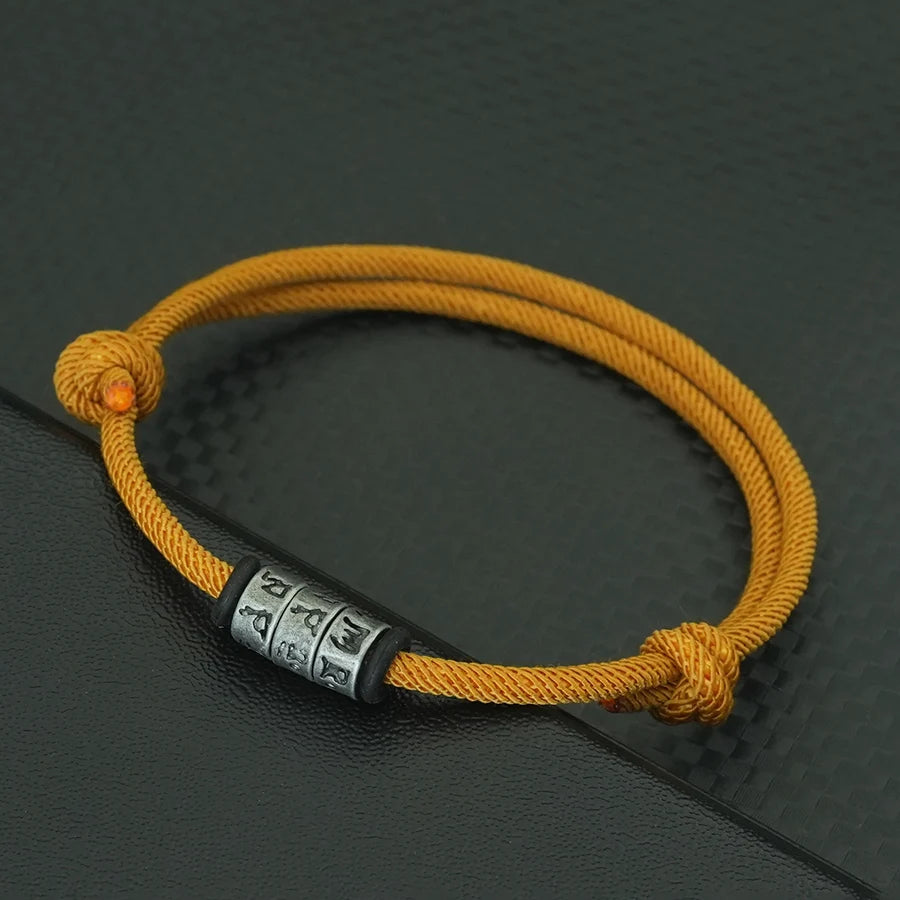 Bracelet en Corde Tressée avec Symbole Mystique - Perles Fait Main Ajustable pour Homme