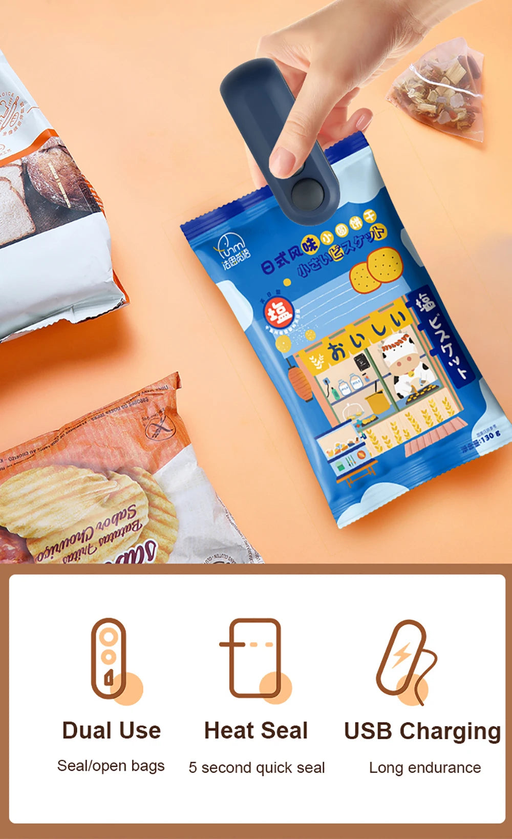 Mini Thermoscelleur Rechargeable pour Sacs Alimentaires – Portable & Magnétique