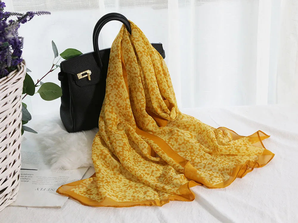Foulard Écharpe Mousseline Fleur Prunier Femme - Bandana Châle Été Protection Solaire Plage