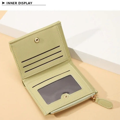 Portefeuille Femme Court Pliable Coloré Mini - Porte-Monnaie Zippé PU Multifonction Portable Marron