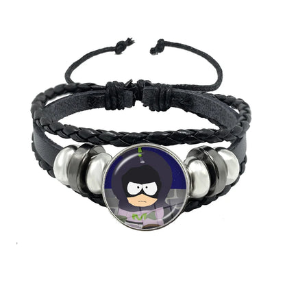 Bracelet South Park Cabochon Verre – Cuir Multicouche Tressé Fait Main Unisexe