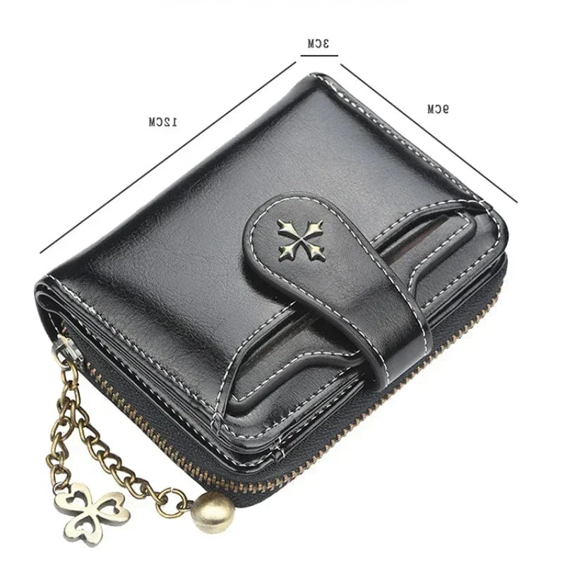 Portefeuille Femme Court Cuir PU Noir - Porte-Monnaie Hasp avec Porte-Cartes et Compartiment Pièces