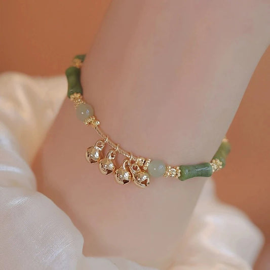 Retro Chinese Style Bamboo Bangle Bracelet with Bell – Exquisite Women's Fashion Pendant